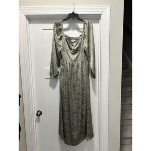 ee:some Milkmaid Women Size Medium Paisley Silky Maxi Dress Sweetheart Neckline